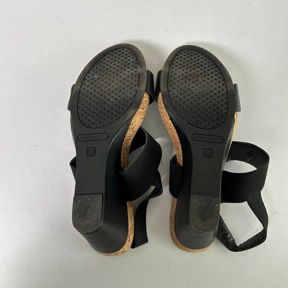 Aerosoles Putnam Wedge Sandal Womens 8.5 M Black Slingback Cork Elastic  Strap - Picture 10 of 12
